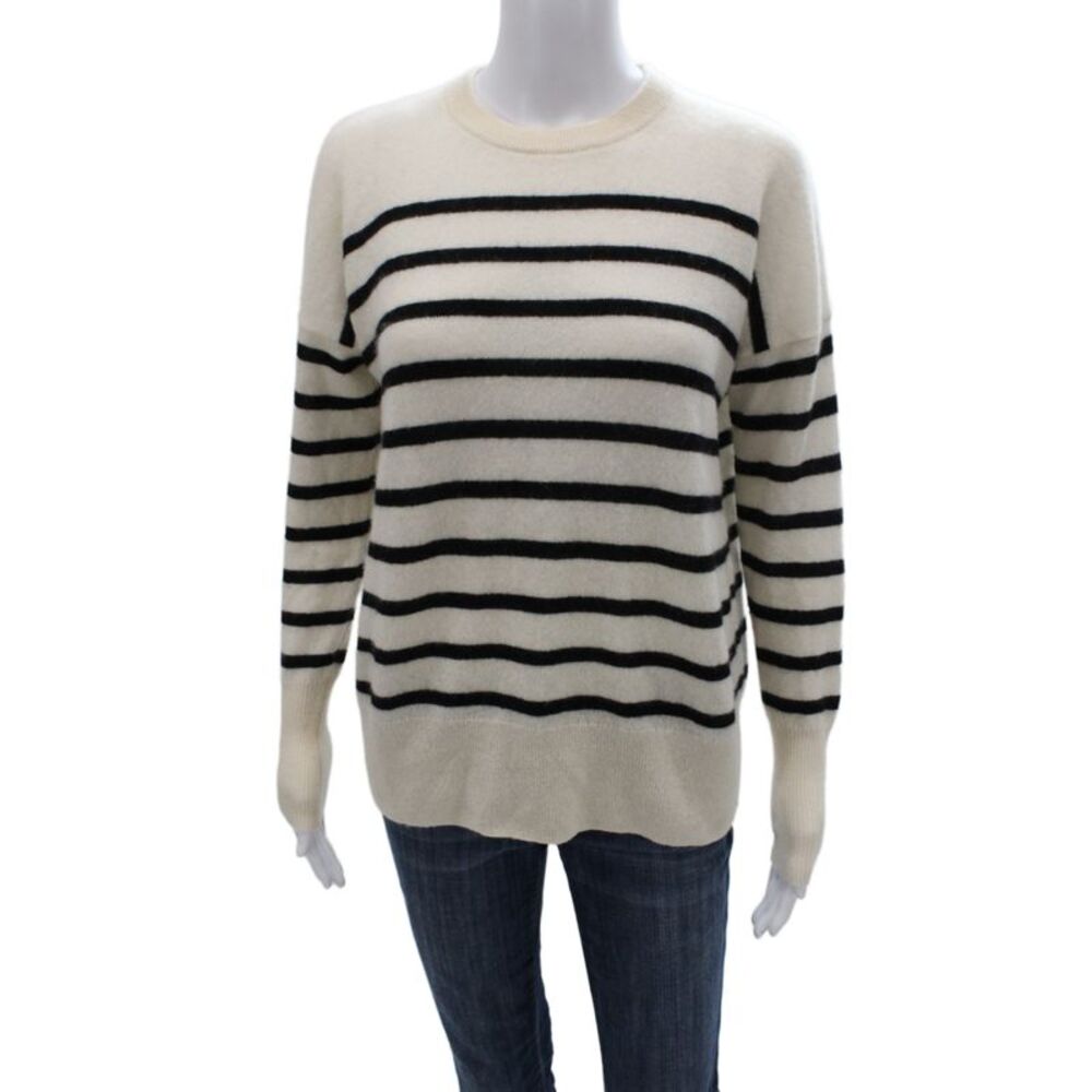 Filoro Unisex Pullover Striped Beige 100% Cashmere Long Sleeve Size XS